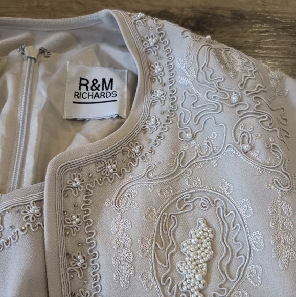 R & M Richards Dress & jacket 10 Beige Beaded VNeck Long Lined Mother Of Bride - Picture 10 of 14